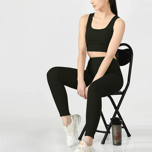 Solid Color Long Line Sports Bra & Pant for Women