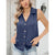 Button Up Solid Sleeveless Turn Down Collar Tank Top for Ladies