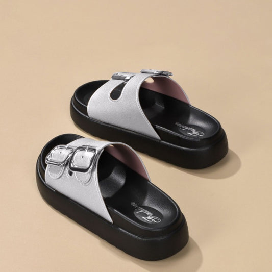 Double Buckle Fashion Synthetic Beach Street Sandals for Women
