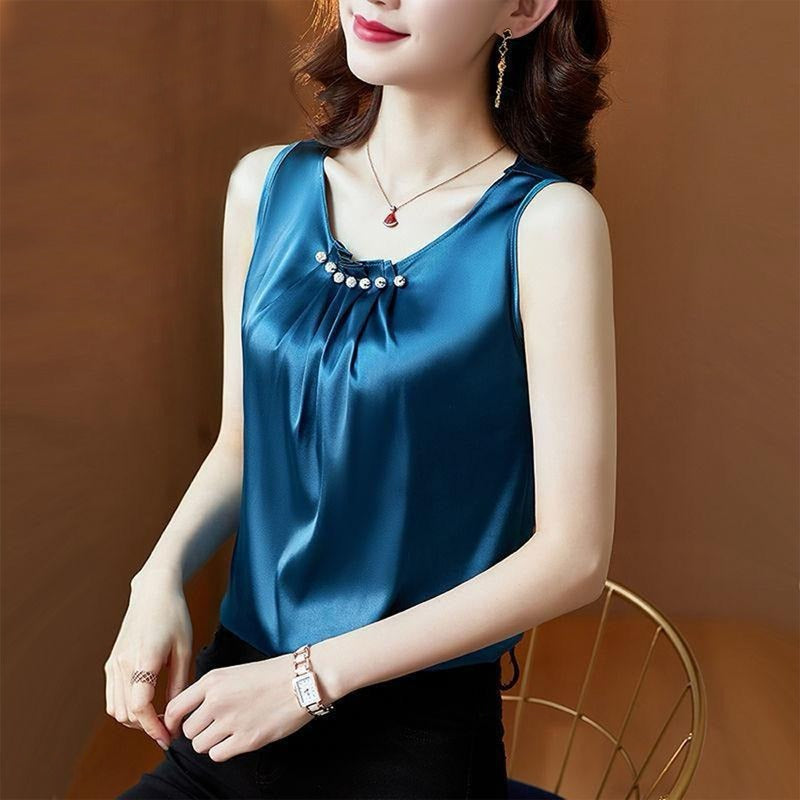 Silk Satin Solid Fashion Sleeveless Top For Women