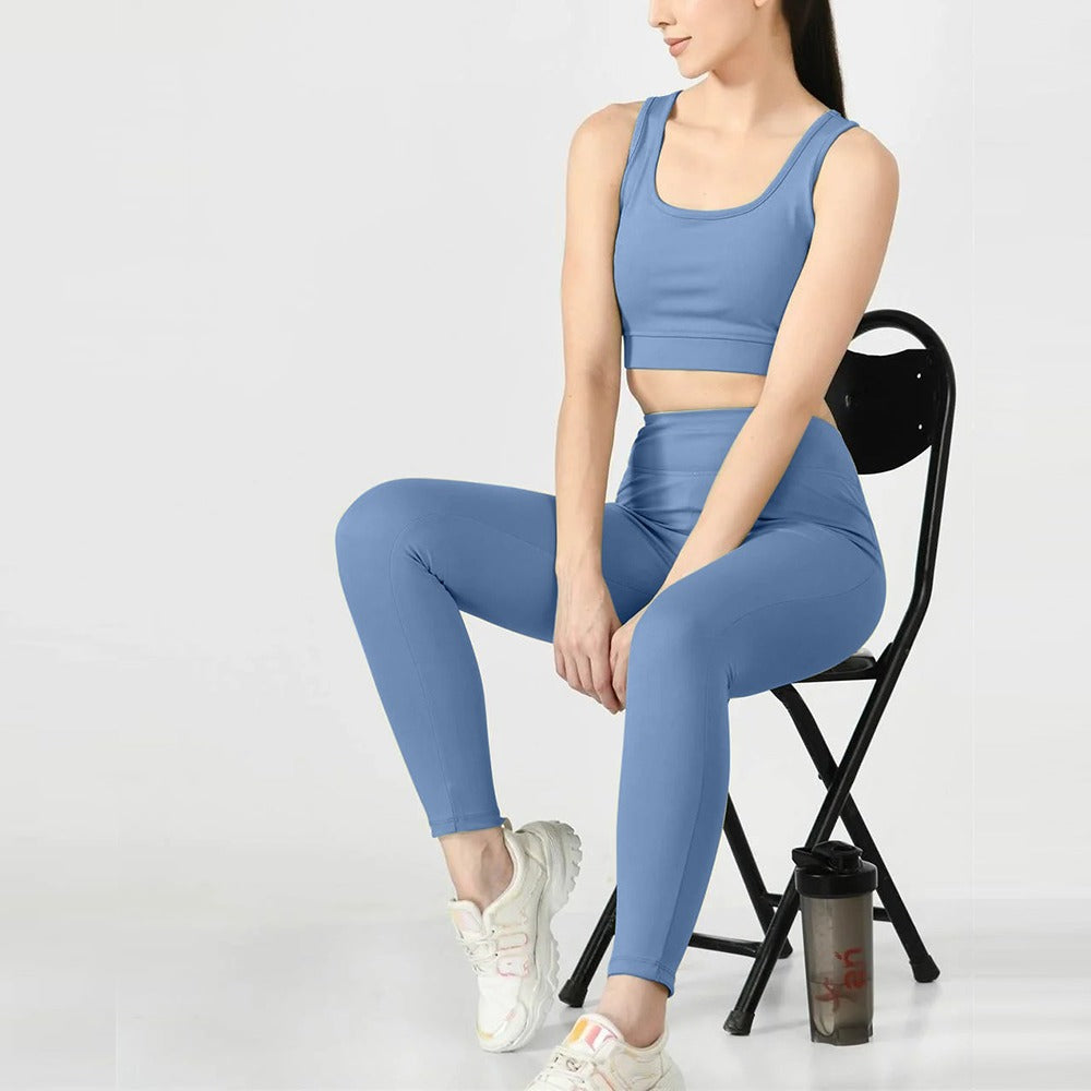 Solid Color Long Line Sports Bra & Pant for Women