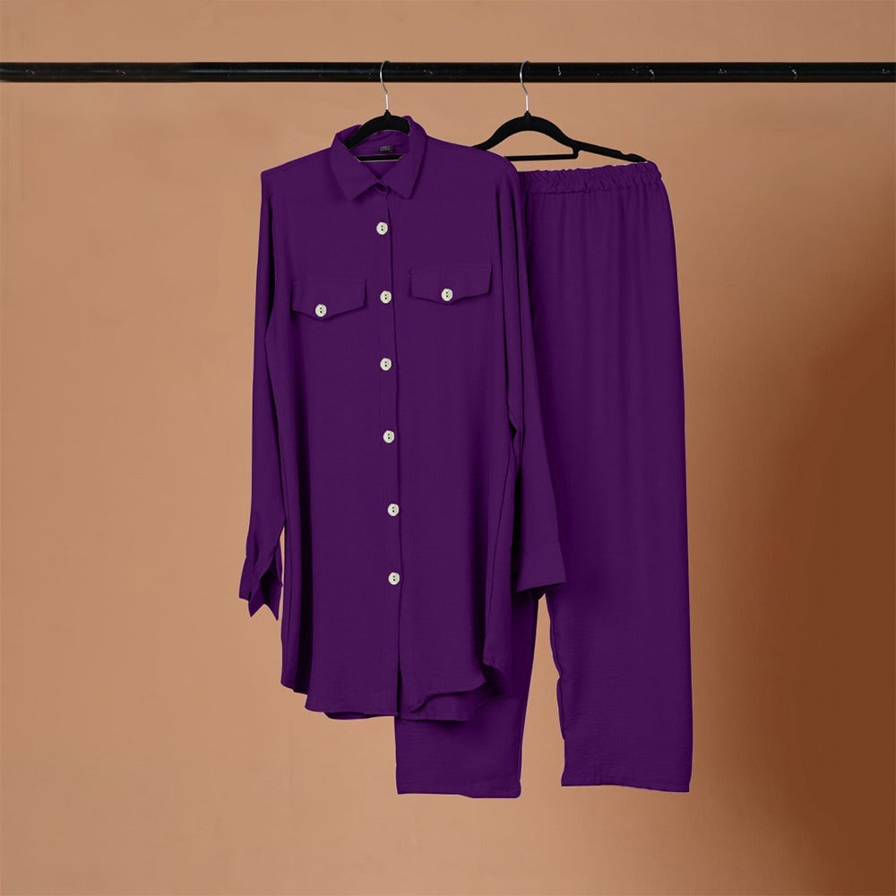 Solid Color Oversized Fashion Shirt & Palazzo for Women