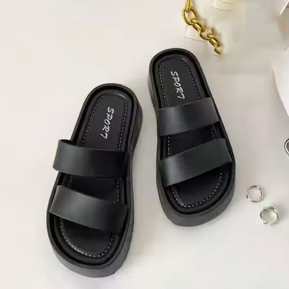 Two Band Solid Casual Thick Sole Fashion Sandals for Women
