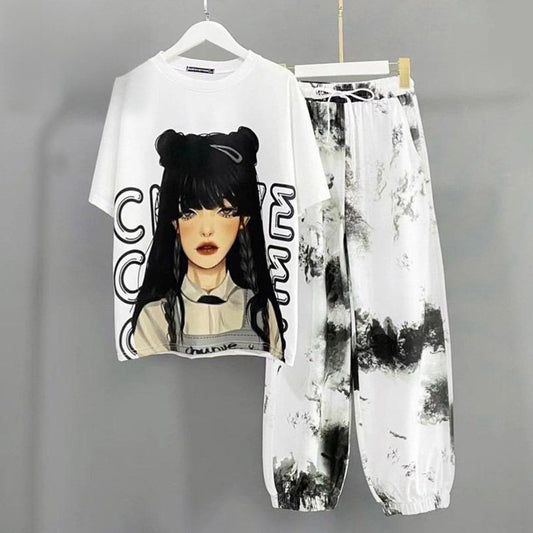 Indoor & Outdoor Fashion Graphic Printed T-shirt & Pants for Women