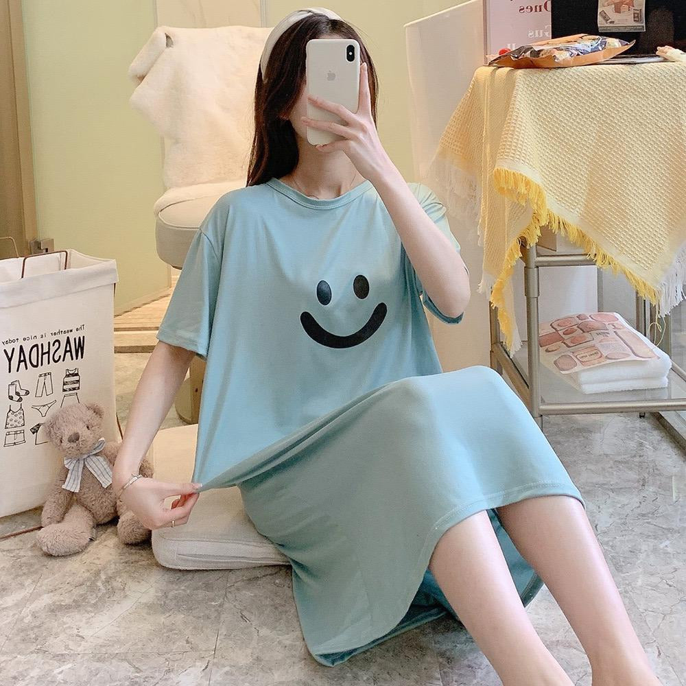 Smile Pattern Solid Half Sleeve T-shirt Dress for Women