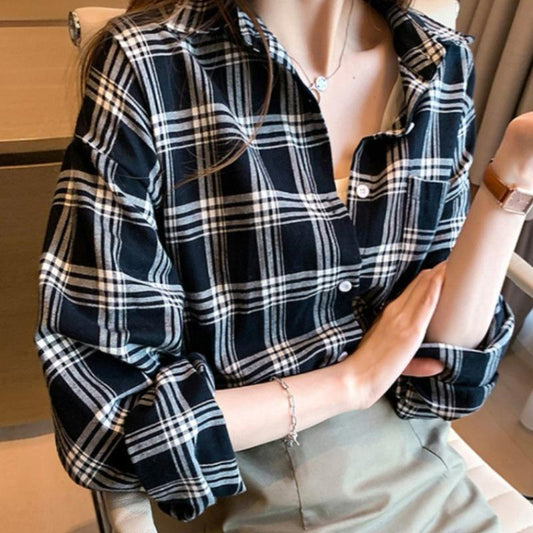 Streetwear Full Sleeve Checkered Pattern Shirt for Women
