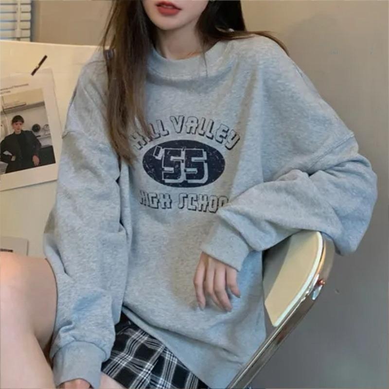 Text Printed Style Oversized Pullover for Women