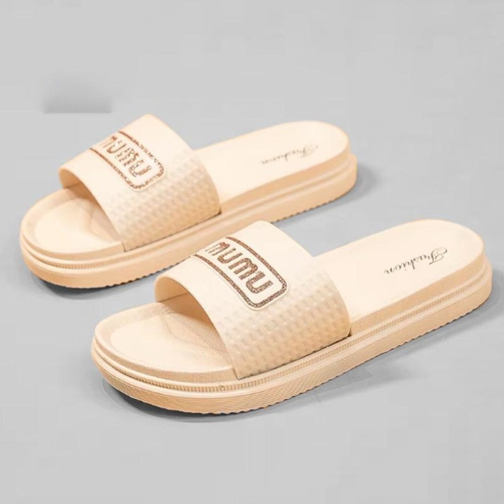 Flat Solid Text Printed Style Casual Sandals for Women