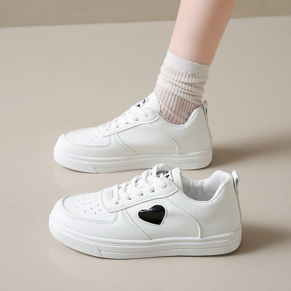 Solid Color Love Pattern Lace Up Sneakers for Women