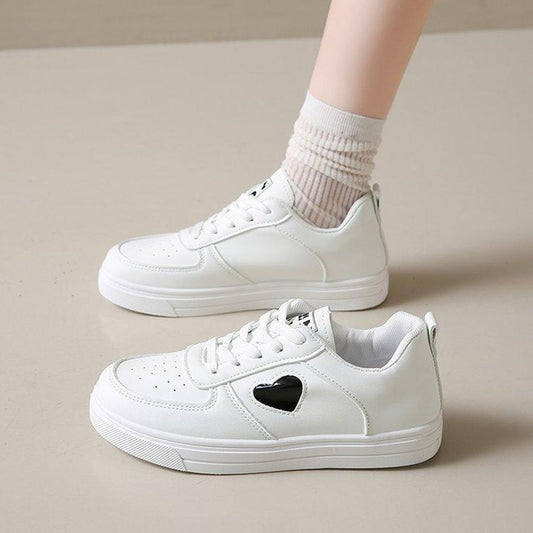 Solid Color Love Pattern Lace Up Sneakers for Women