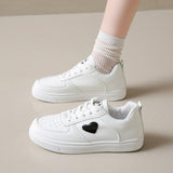 Solid Color Love Pattern Lace Up Sneakers for Women
