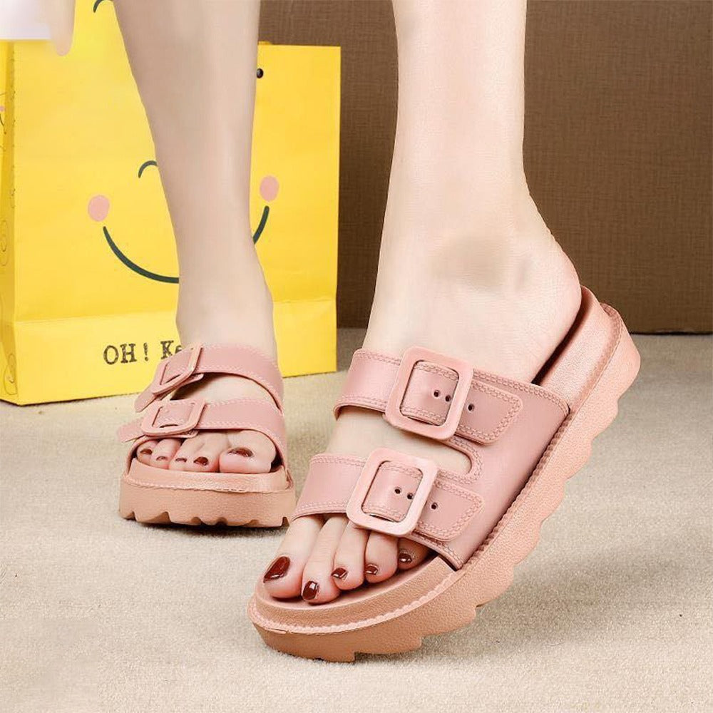 Solid Buckle Style Slider Sandals for Women