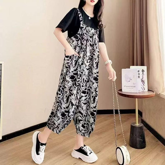 Summer Fit T-shirt Stitched Long Pant Dress for Women