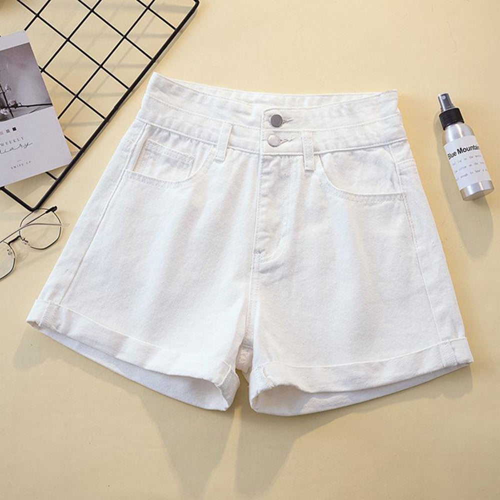 Korean Denim Solid High Waist Shorts for Women