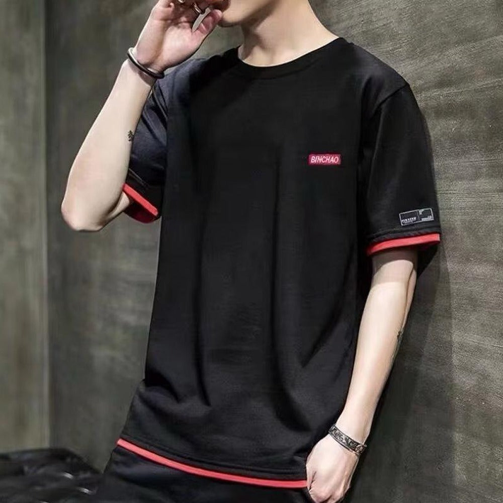 Round Neck Doctor Sleeve Fashion Solid T-shirt for Men