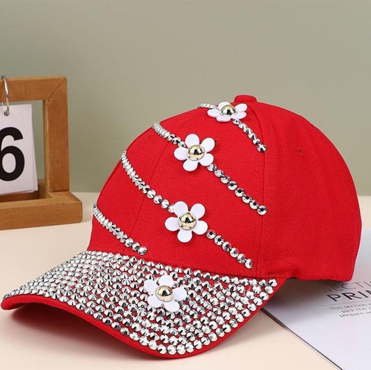 Bling Fashion Baseball Cap with Flower for Women