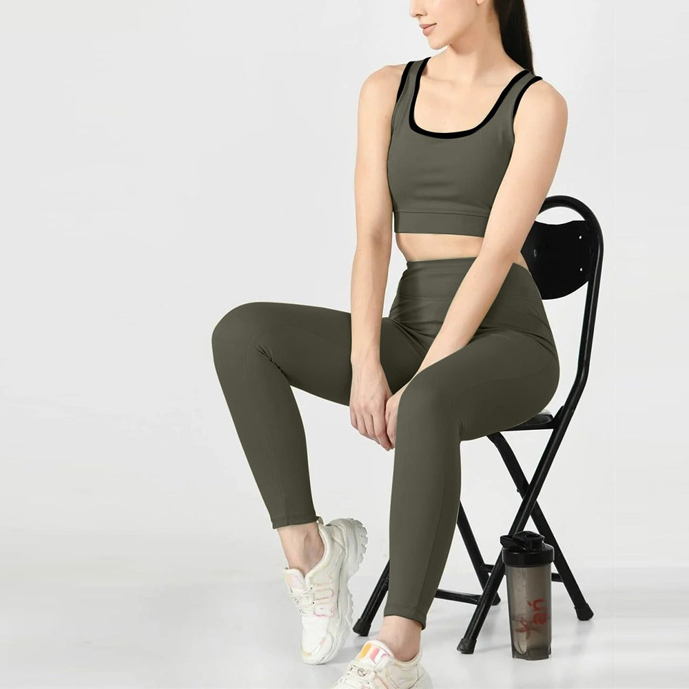 Solid Color Long Line Sports Bra & Pant for Women