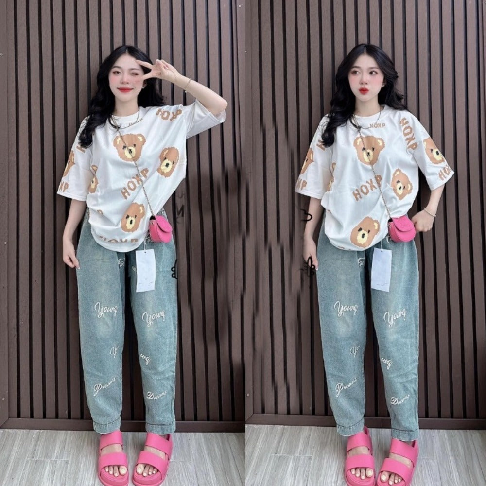 Cartoon Graphics Printed Fashion Short Sleeve T-shirt for Women