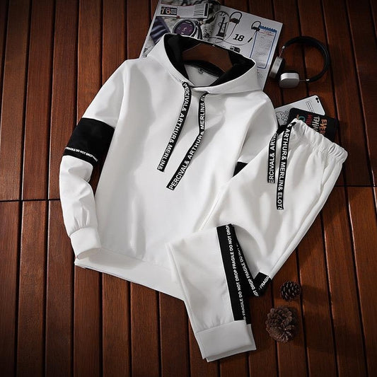 Latest Fashion Hooded Sweatshirt and Sweatpants Two Piece Set Loose Top for Men