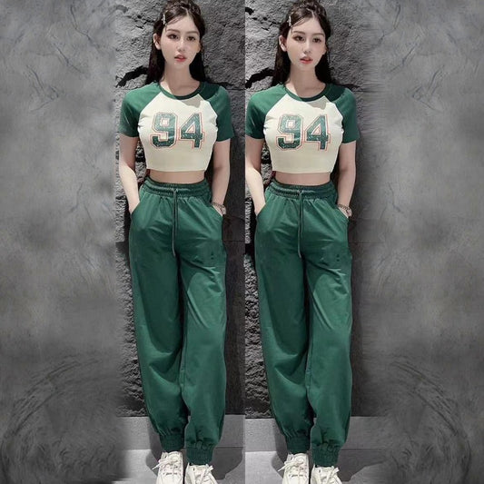 Number Printed Fashion Short Sleeve T-shirt & Pants for Women