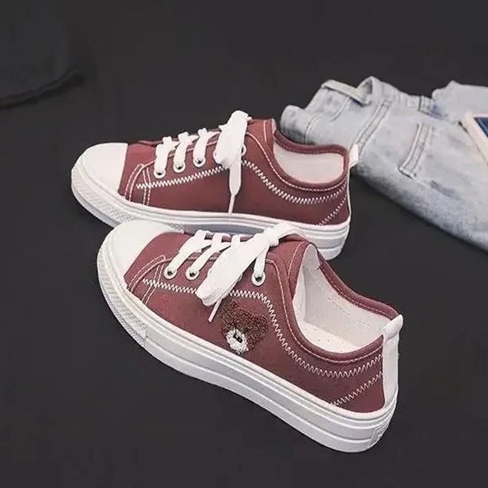 Round Toe Lace Up Casual Canvas Sneakers for Women