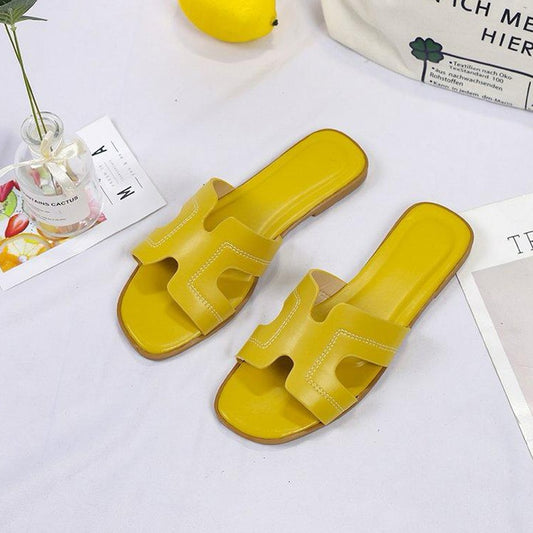 Square H-Shape Solid Fashion Open Toe Sandals for Women
