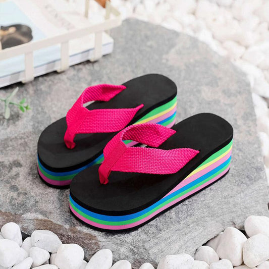 Wedge Floral Flip Flop Multicolor Sole Beach Sandals for Women