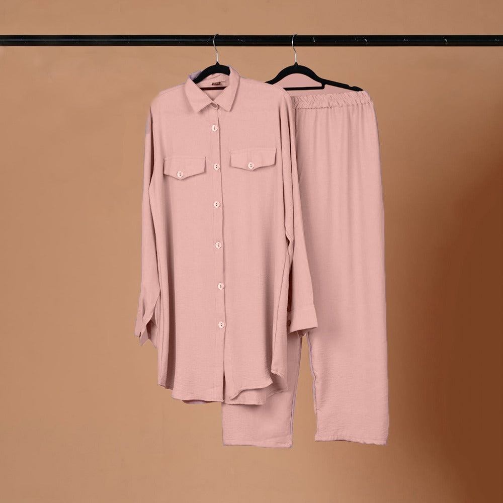 Solid Color Oversized Fashion Shirt & Palazzo for Women