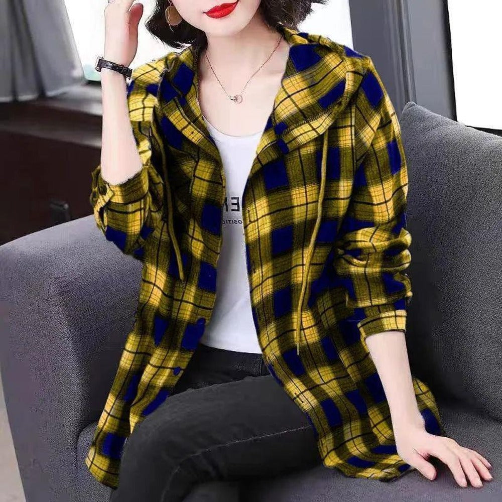 Checkered Pattern Full Sleeve Hoodies for Women