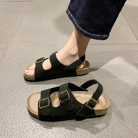 Beach Fashion Solid Strap Buckled Sandals for Women