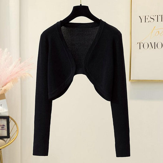 Solid Color Cropped Cardigan Front Open Top for Women