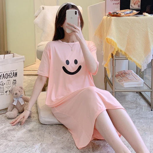 Smile Pattern Solid Half Sleeve T-shirt Dress for Women