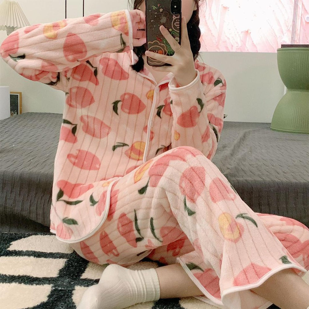 Home Winter Fashion Comfy Printed Pajama for Ladies