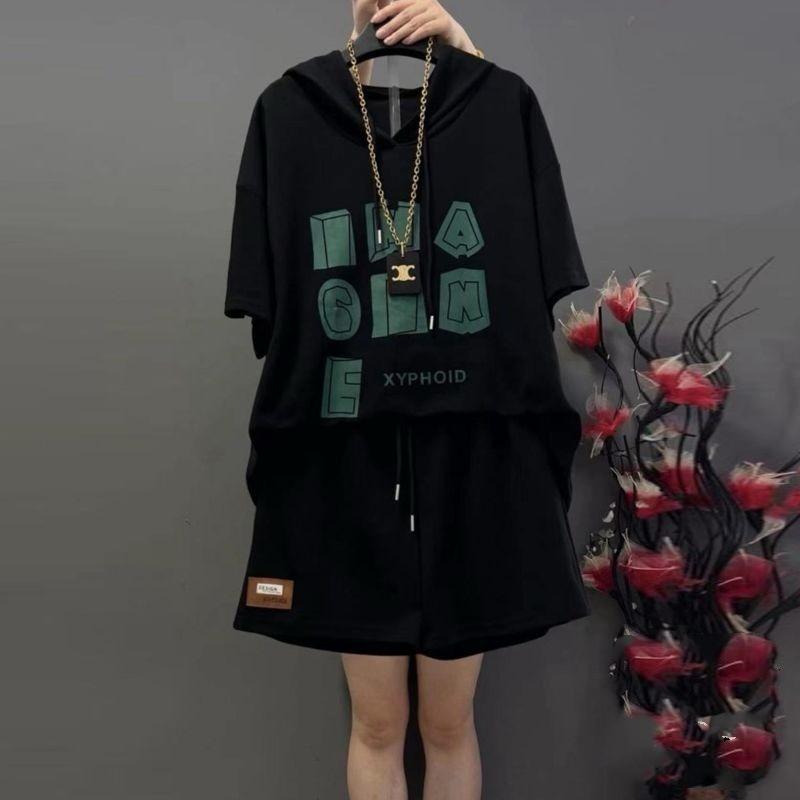Printed Fashion Short Sleeve Hoodies & Shorts for Women