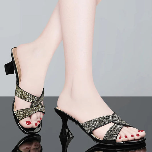 Low Heel Rhinestone Decor Sandals for Women