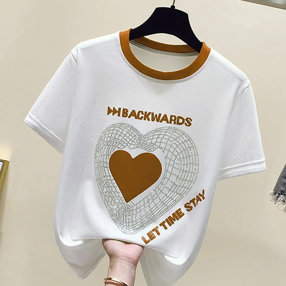 Love Pattern Casual Short Sleeve T-shirt for Women