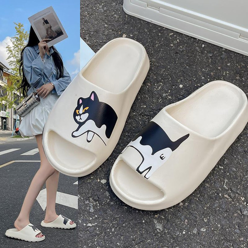 Cat Printed Fashion Solid Flat Sandals for Women