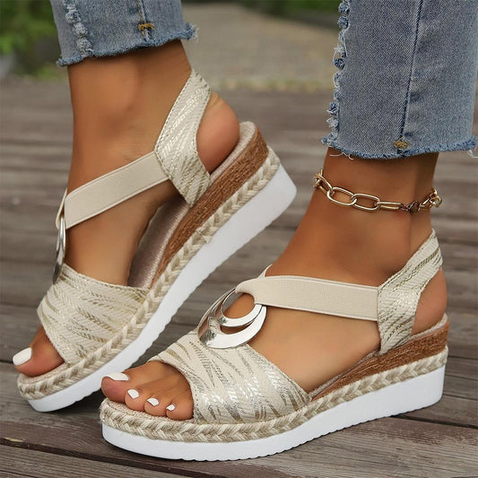 Metal Decoration Large Wedge Fashion Sandals for Women