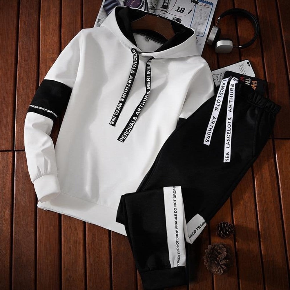 Latest Fashion Hooded Sweatshirt and Sweatpants Two Piece Set Loose Top for Men