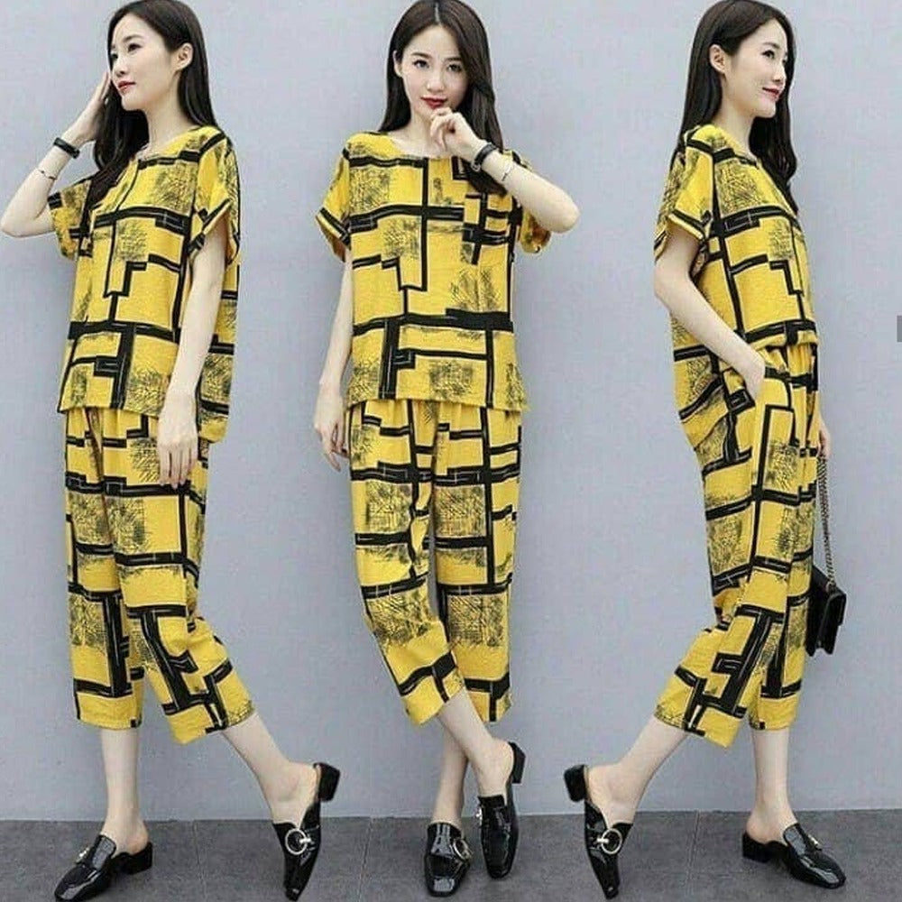 Polyester Printed Fashion Street Wear Top And Striped Pant for Women