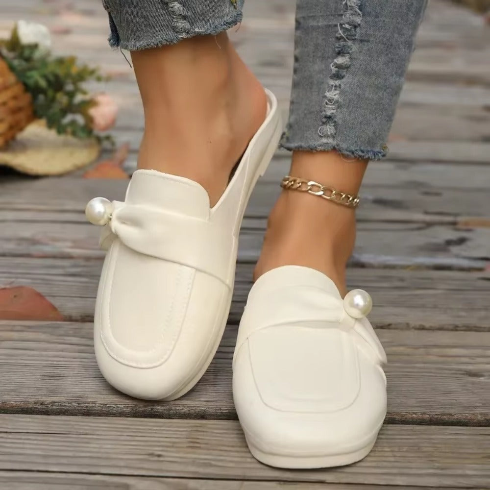 Leather Round Toe Slip-On Mules Sandals for Women