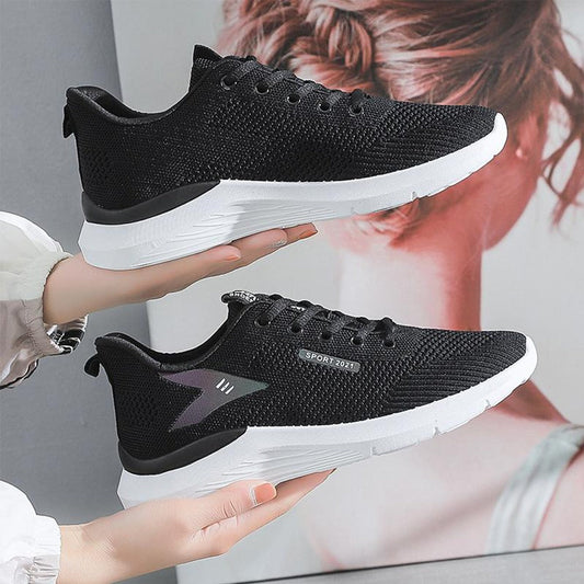 New Fashion Solid Design Printed Lace Up Mesh Shoes for Women