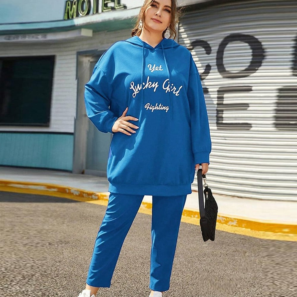 Street Fashion Printed Long Sleeve Hoodies & Pant for Women