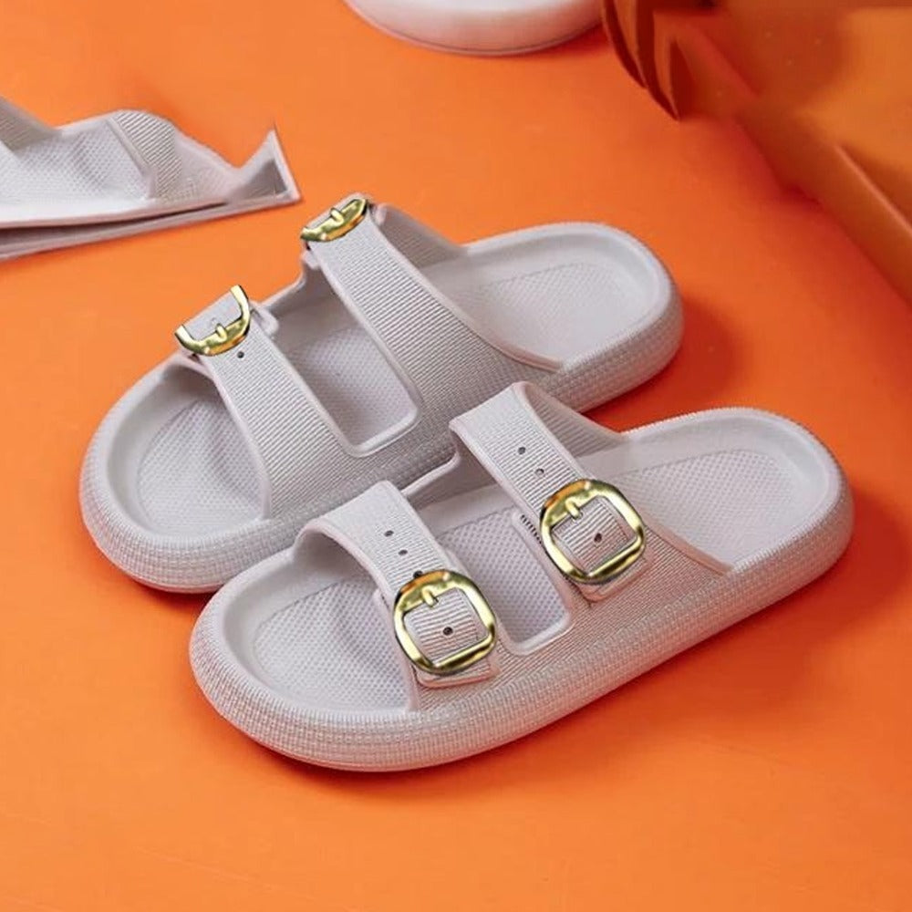 Solid Color Double Band Flat Sandals for Women