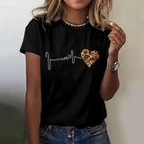 Heart Design Printed Short Sleeve T-shirt for Women