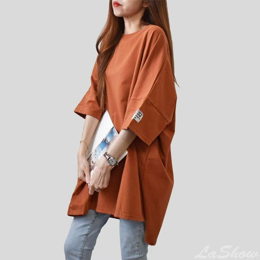 Round Neck Oversized Fashion Solid T-shirt for Women